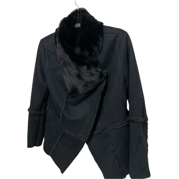 AKIRA FAUX SUEDE LEATHER FUR COAT, SIZE SMALL - Picture 10 of 16